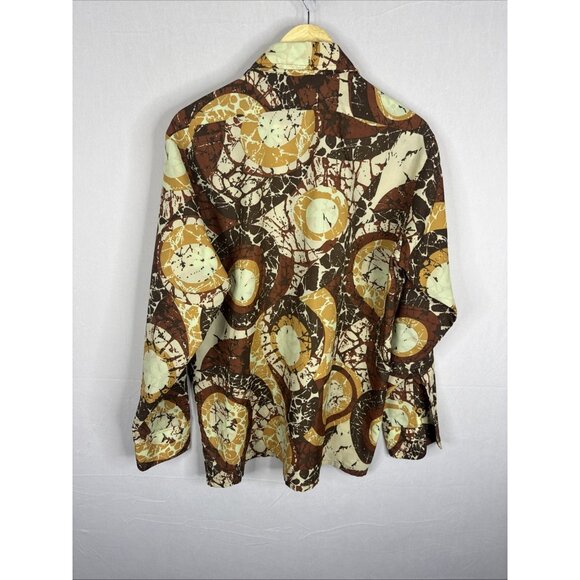 Vintage 70s Heritage John Forsyth Disco Shirt Brown Orange Abstract Print Men L - Picture 6 of 6